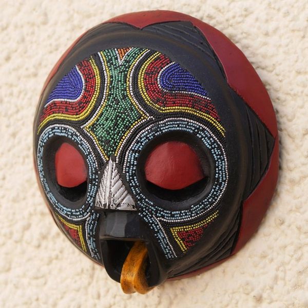 Alternate image for African Beaded Wood Mask Original Artisan Design Asomdwoe II