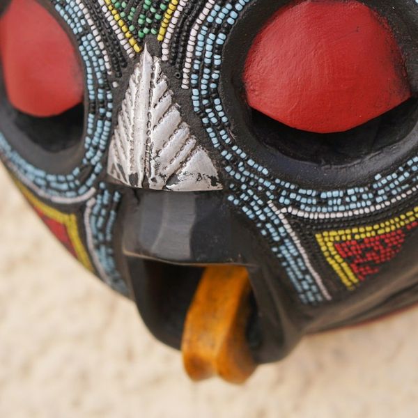 Alternate image for African Beaded Wood Mask Original Artisan Design Asomdwoe II