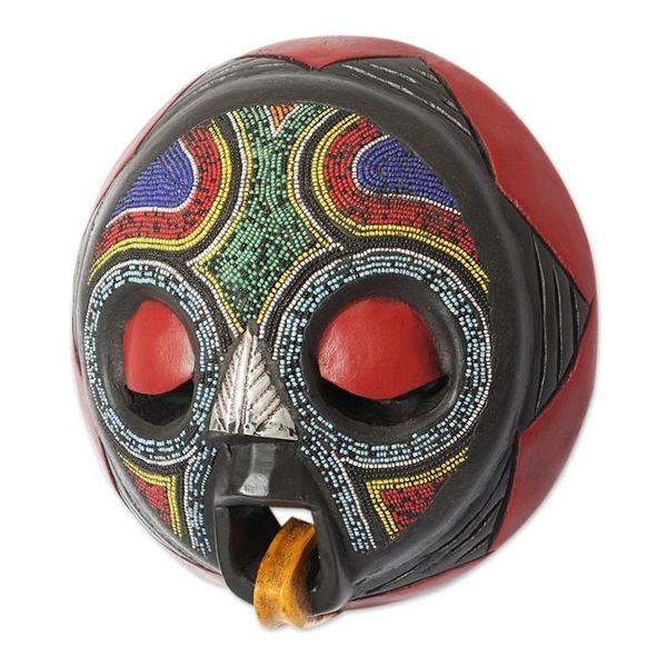 Alternate image for African Beaded Wood Mask Original Artisan Design Asomdwoe II