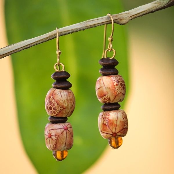 Alternate image for African Handmade Eco Friendly Wood Bead Earrings Peace