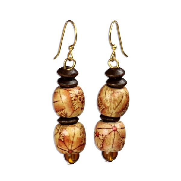 Alternate image for African Handmade Eco Friendly Wood Bead Earrings Peace