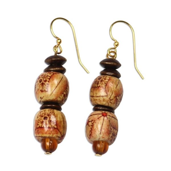 Alternate image for African Handmade Eco Friendly Wood Bead Earrings Peace