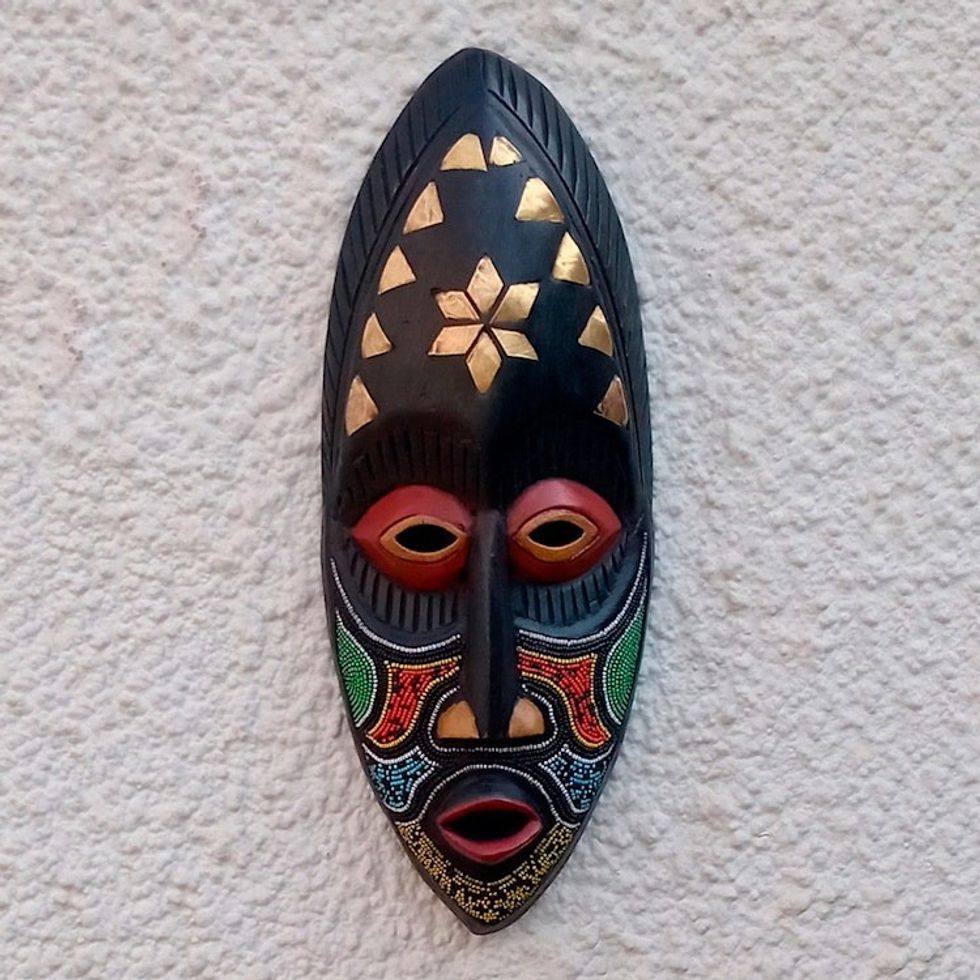 Red and Black Beaded African Mask 'Star Guide'
