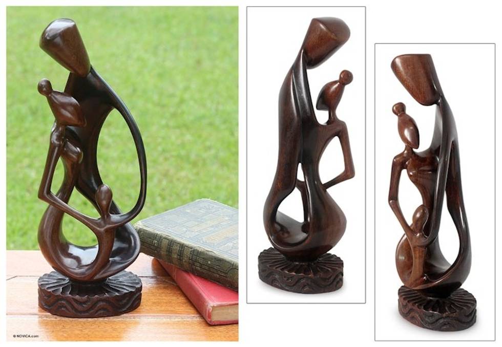 Hand Made Family Wood Sculpture 'Joyous Family Love'