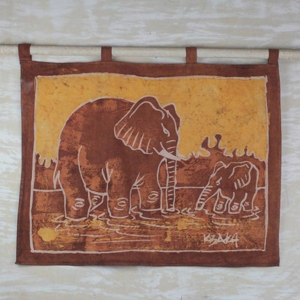 Alternate image for Unique African Batik Cotton Wall Hanging Elephant Child