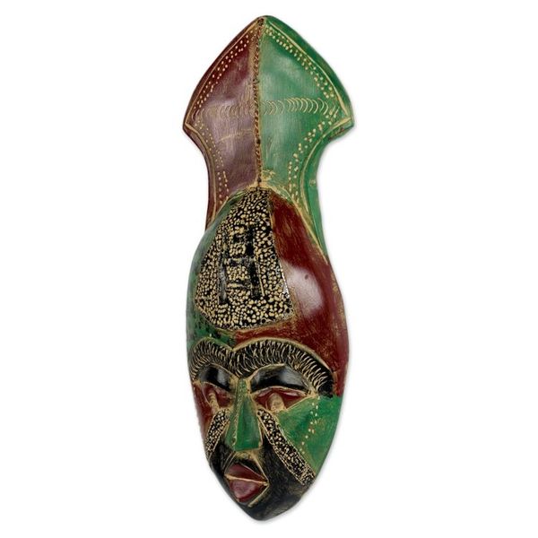 Alternate image for Red and Green Hand Carved African Mask from Ghana Mortality