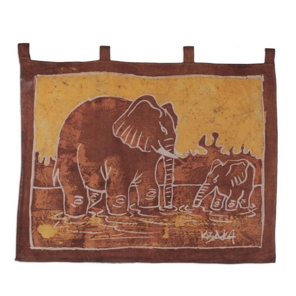 Alternate image for Unique African Batik Cotton Wall Hanging Elephant Child
