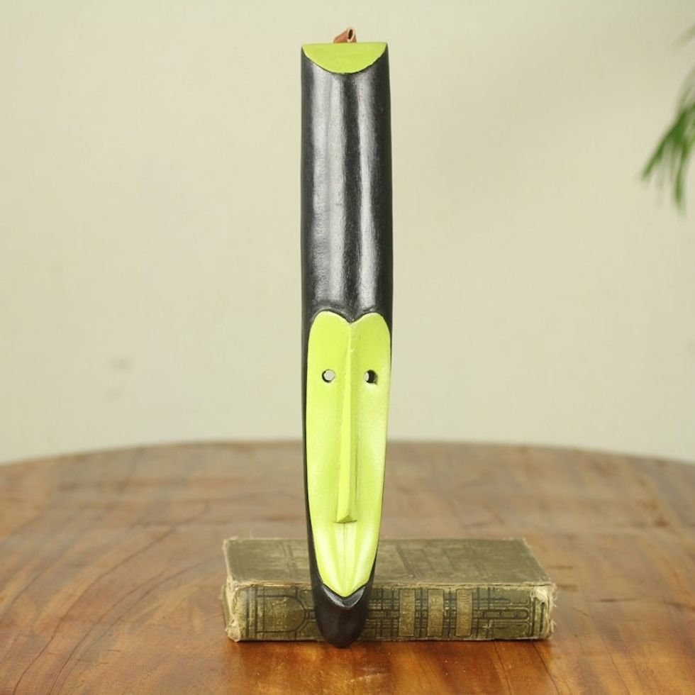 Handcrafted Black and Lime Green African Monkey Mask 'Green Adoo'