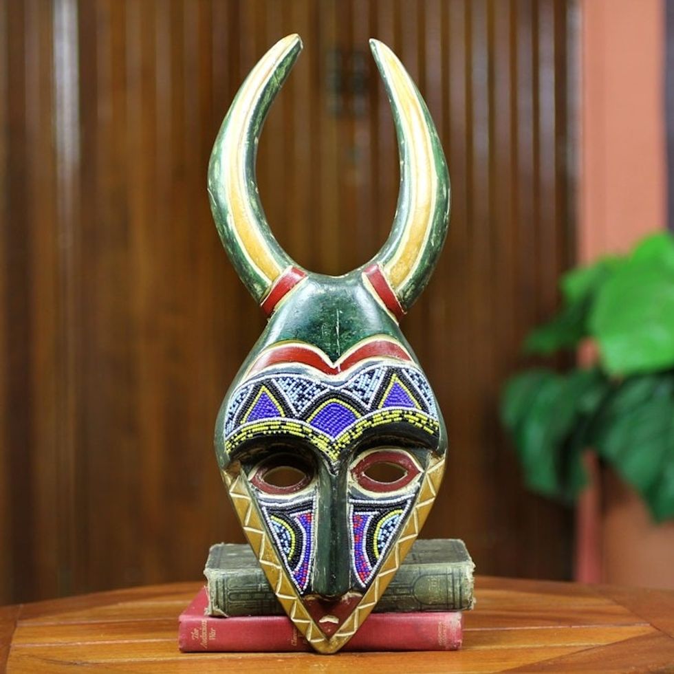 African Beaded Male Rital Mask 'Bapende Celebration'