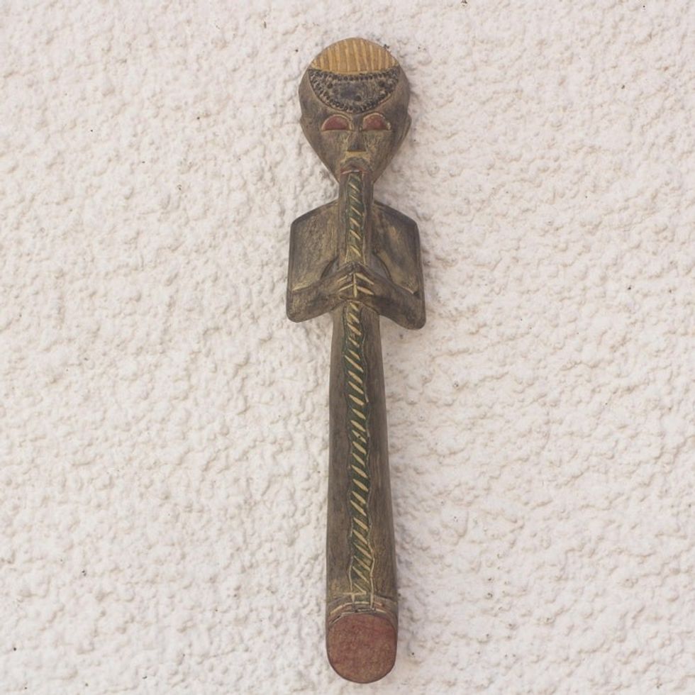 Fair Trade Cultural Wood Sculpture 'Chief Trumpeter'