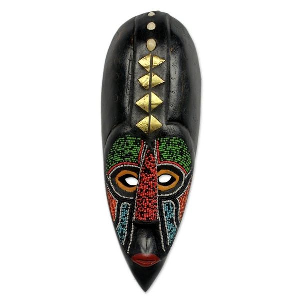 Alternate image for Handcrafted Beaded African Mask from Ghana Akan Authority