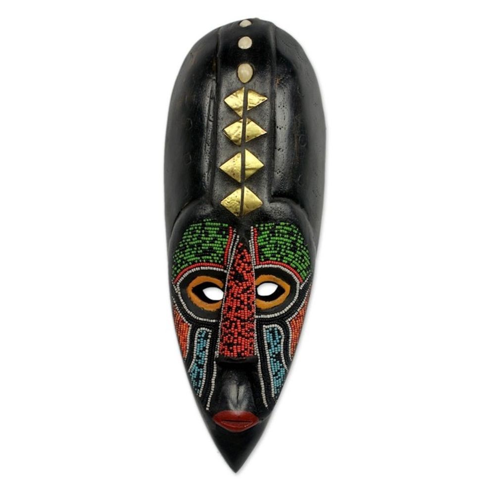 Handcrafted Beaded African Mask from Ghana 'Akan Authority'