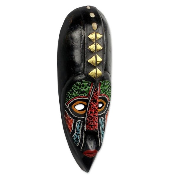 Alternate image for Handcrafted Beaded African Mask from Ghana Akan Authority