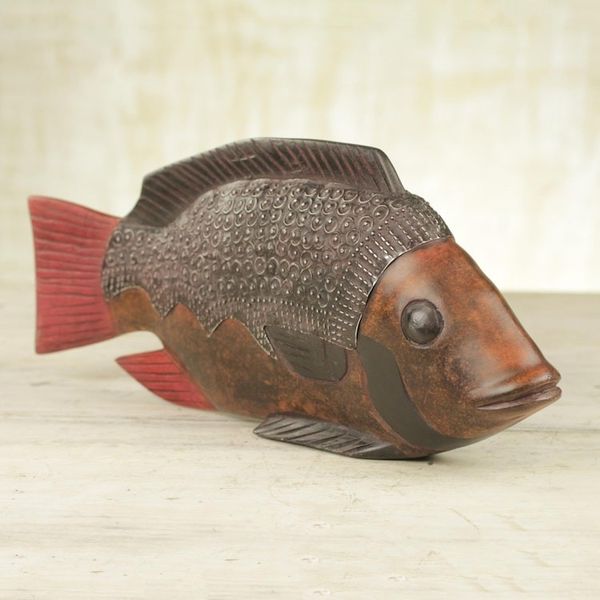 Alternate image for Unique Wood Sculpture from Africa Akpa Fish