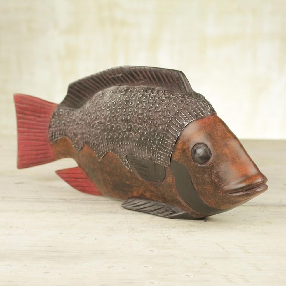 Unique Wood Sculpture from Africa 'Akpa Fish'