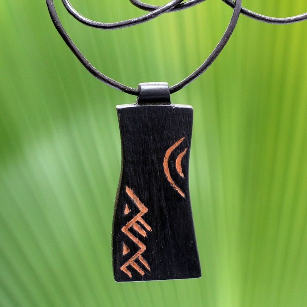 African Teak Wood Pendant Necklace 'Talk'