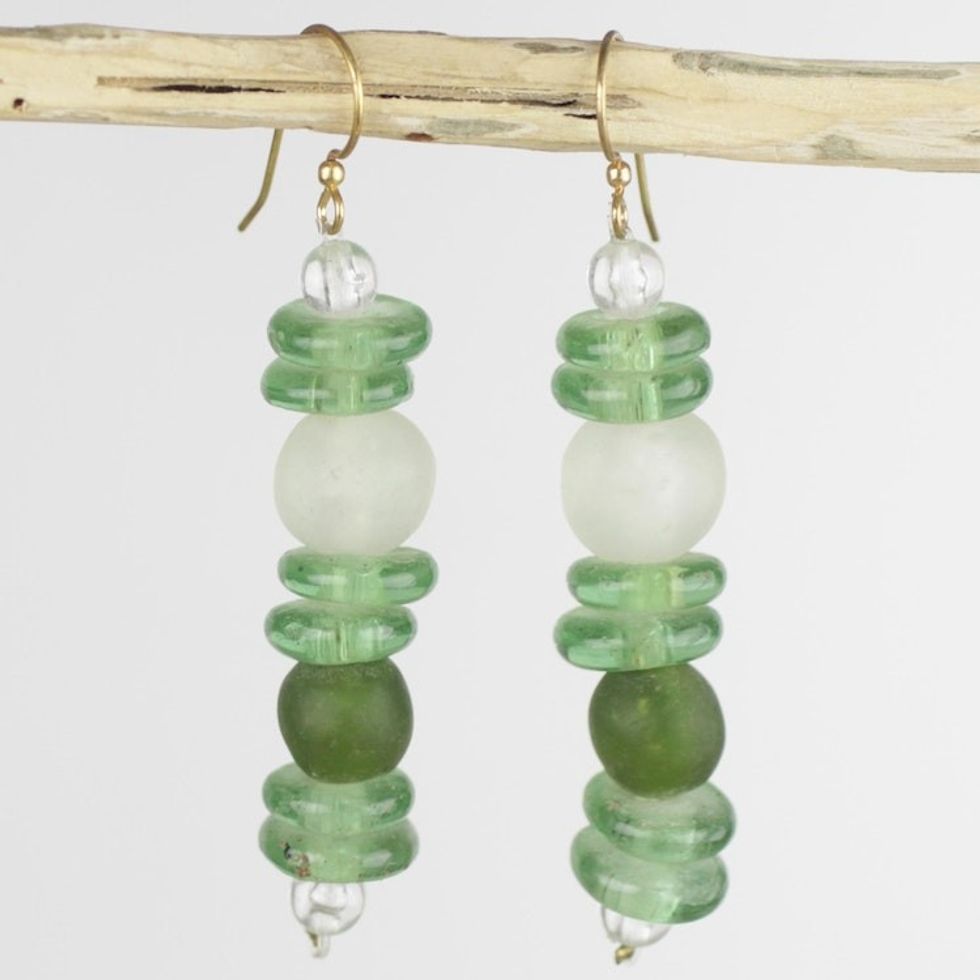 Green Beaded Earrings from Africa Fair Trade Jewelry 'Dziedzorm'
