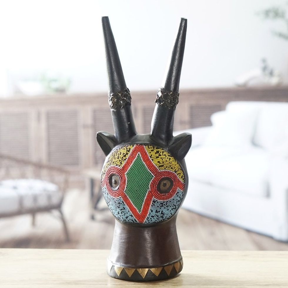 African wood mask 'Beaded Antelope'