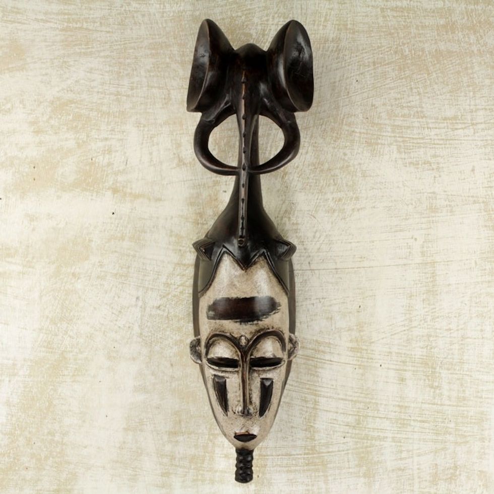 Handmade Ivory Coast Wood Mask 'Brave and Strong'