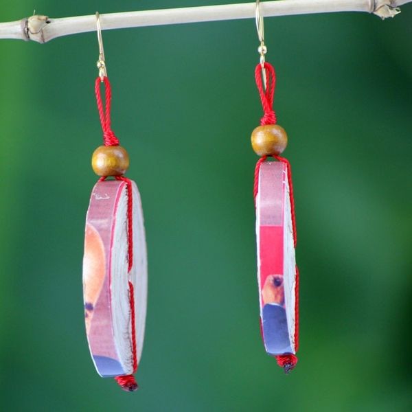 Alternate image for Hand Crafted Recycled Paper Dangle Earrings Hot Breakfast