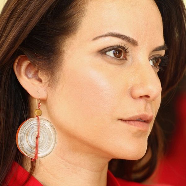 Alternate image for Hand Crafted Recycled Paper Dangle Earrings Hot Breakfast