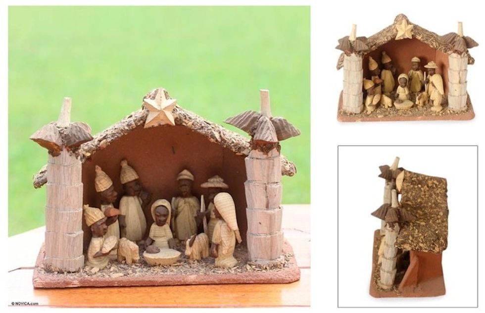 Wood Nativity Scene 'African Palm House'