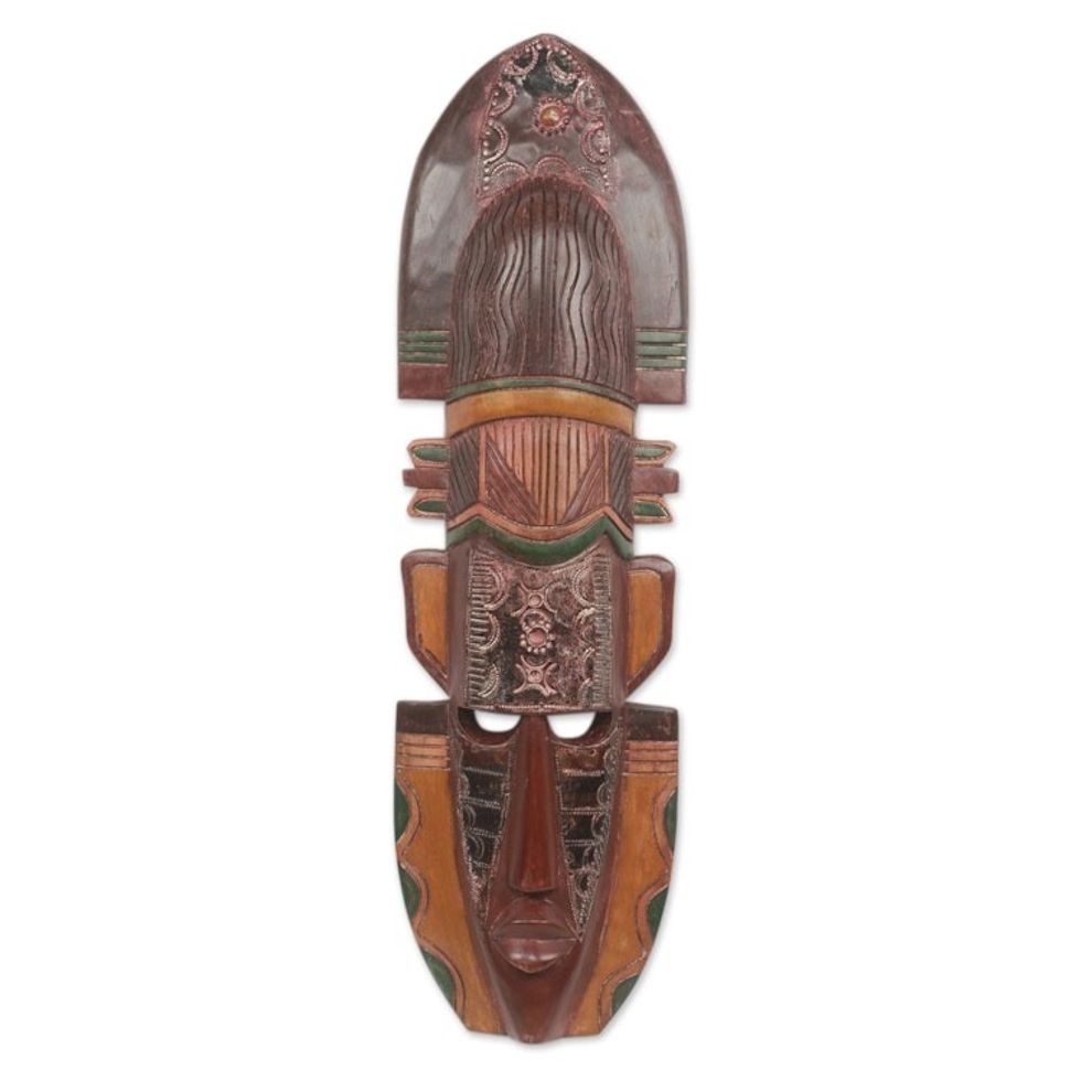 Original African Wood Mask with Embossed Metal 'Passion'