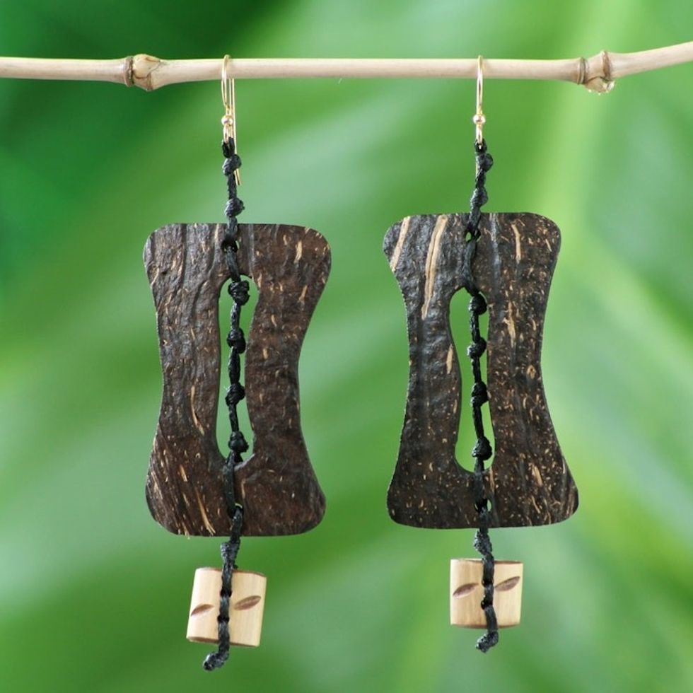 Handmade Coconut Shell Dangle Earrings 'Medieval Nature'