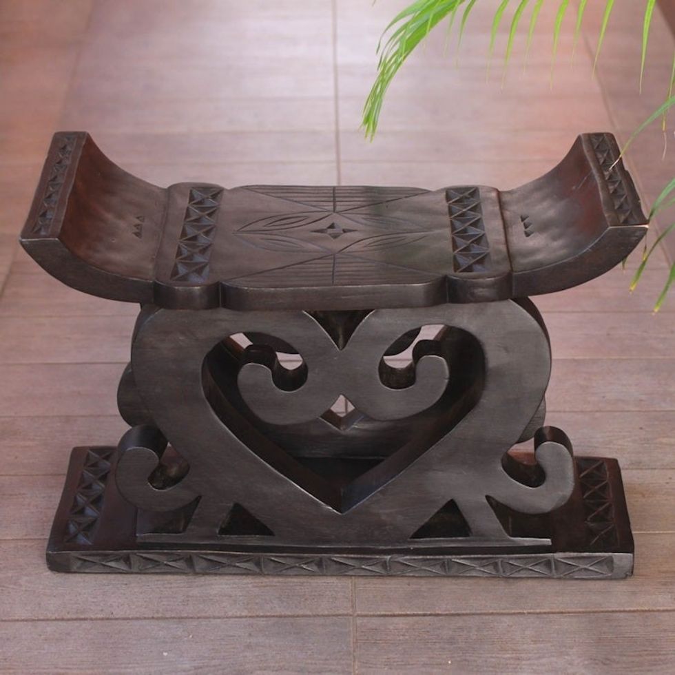 Artisan Crafted Ashanti Wood Throne Stool 'Strength of Heart'
