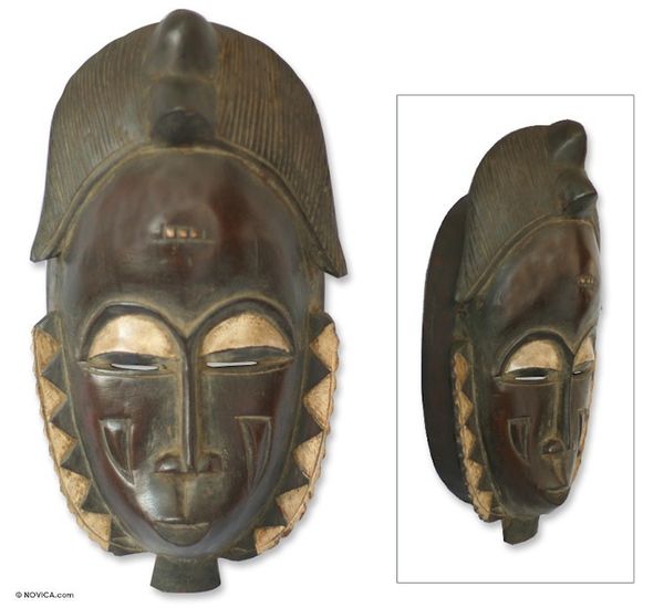 Alternate image for Hand Crafted African Mask Male Baule Fertility Mask