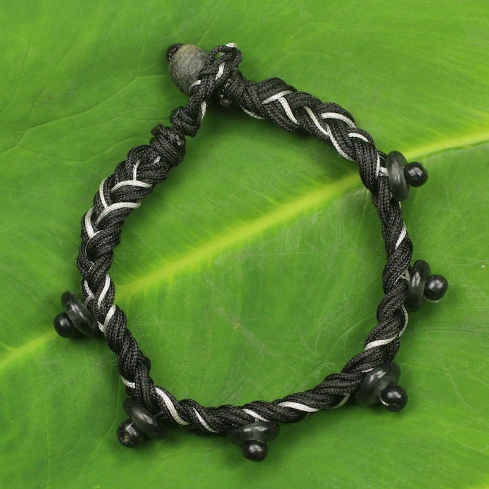 African Artisan Crafted Braided Cord Bracelet with Beads 'Lagos Braid'