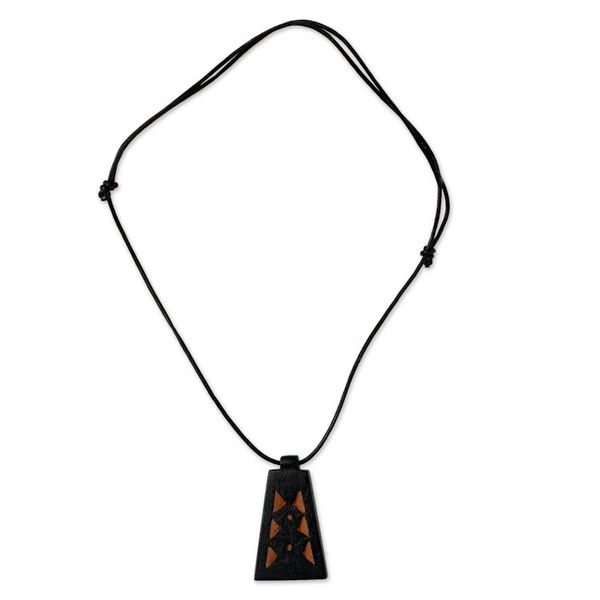Alternate image for Mens Hand Crafted Leather and Wood Pendant Necklace Between Pyramids