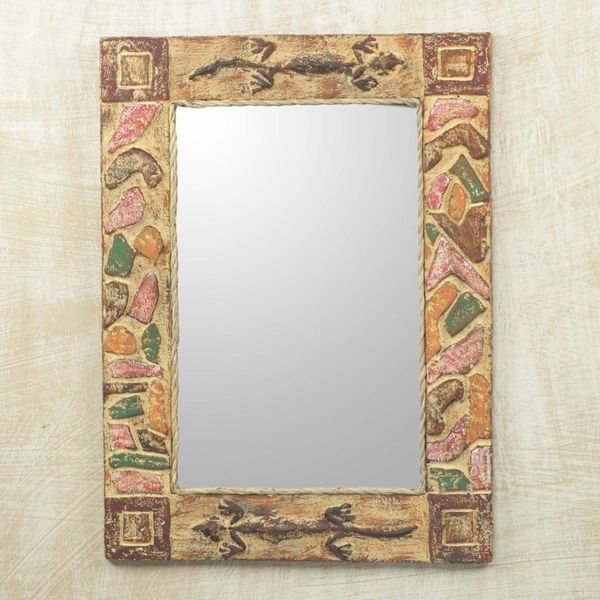 Alternate image for Handmade Rustic Wood Mirror African Lizards