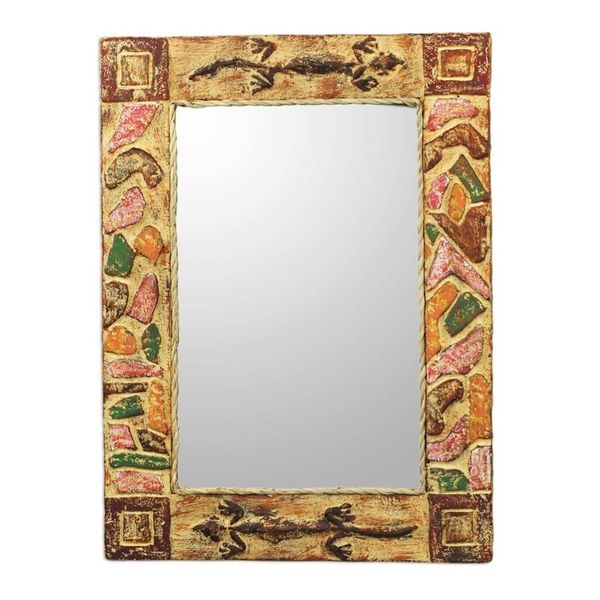 Alternate image for Handmade Rustic Wood Mirror African Lizards