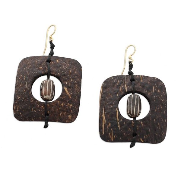 Alternate image for Unique Coconut Shell Dangle Earrings Medieval Nature