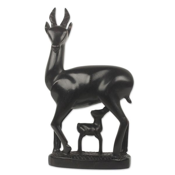 Alternate image for Teak Wood Sculpture of Doe and Fawn from West Africa Deer Mother and Child