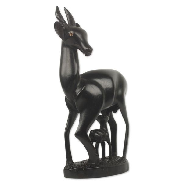 Alternate image for Teak Wood Sculpture of Doe and Fawn from West Africa Deer Mother and Child