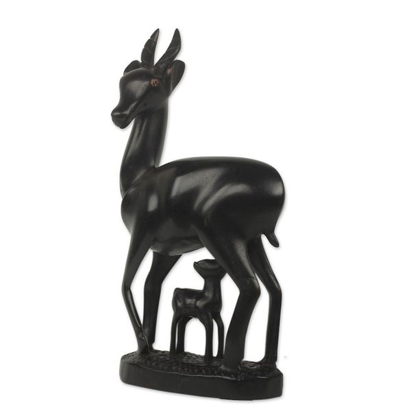 Alternate image for Teak Wood Sculpture of Doe and Fawn from West Africa Deer Mother and Child