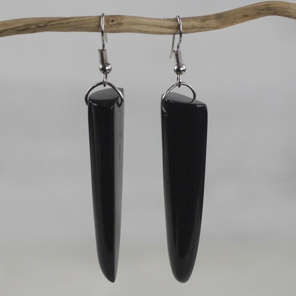 African Horn Dangle Earrings 'Black Enyefewu'