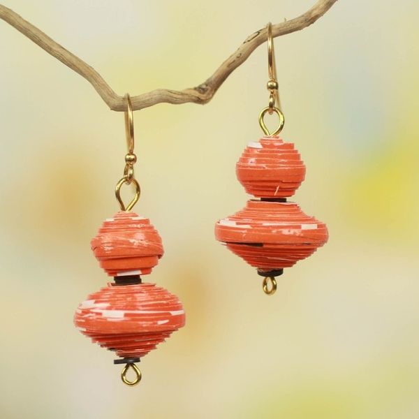 Alternate image for Orange Handmade Earrings with Recycled Paper Taifa Tangerine