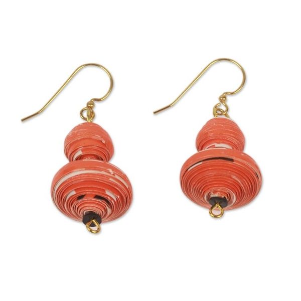 Alternate image for Orange Handmade Earrings with Recycled Paper Taifa Tangerine