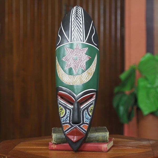 Alternate image for Handmade Beaded African Mask Star and Moon