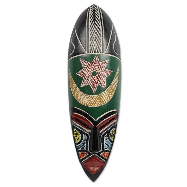 Alternate image for Handmade Beaded African Mask Star and Moon