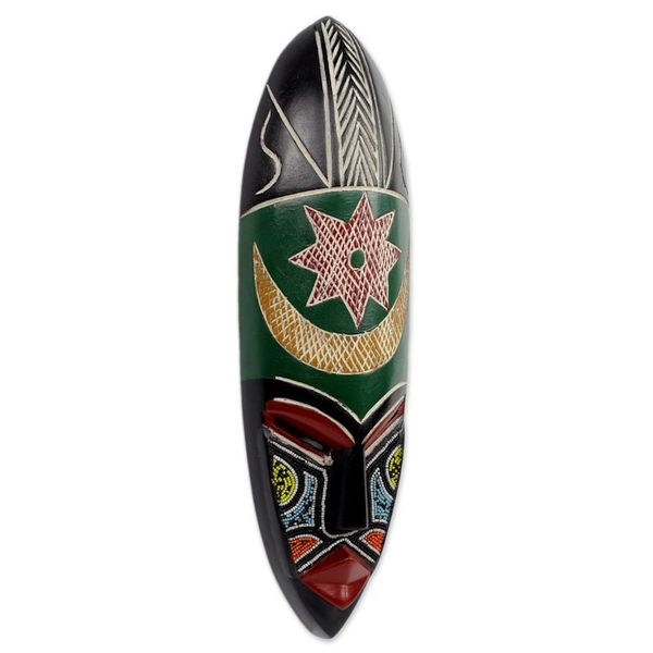 Alternate image for Handmade Beaded African Mask Star and Moon
