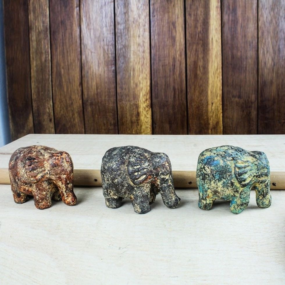 Ceramic sculptures Set of 3 'Forever Elephants'