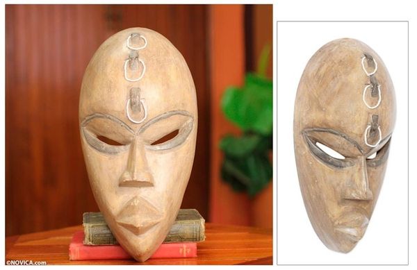Alternate image for Hand Carved African Mask with Beads Ga Strength
