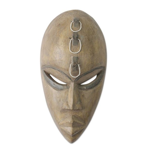 Alternate image for Hand Carved African Mask with Beads Ga Strength