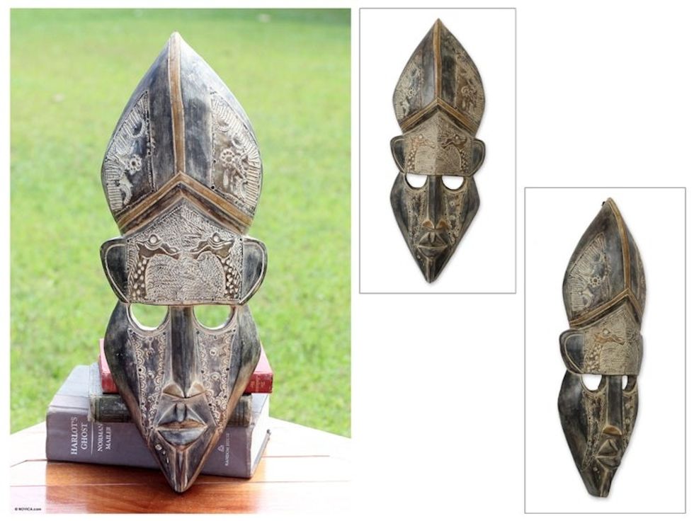 Hand Carved African Wood Mask 'Giraffe Serenity'