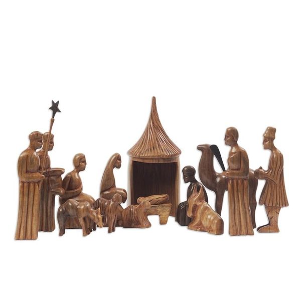 Alternate image for Wood nativity scene 14 Pieces Jesus and the African Kings