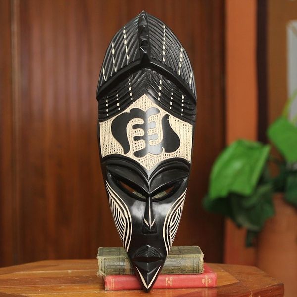 Alternate image for Hand Carved Wood Wall Mask Gye Nyame II